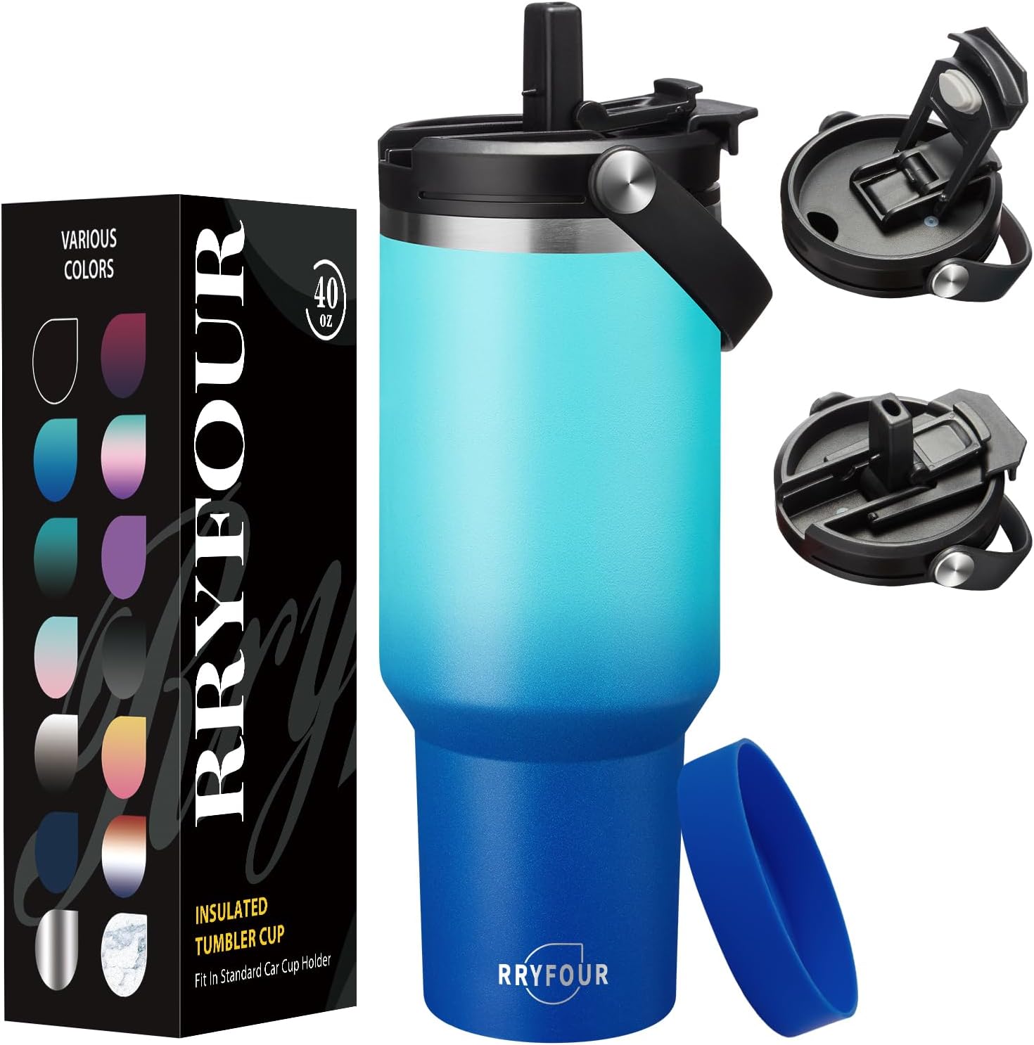 40 OZ Tumblers with Lid and Straw - Travel Coffee Tumbler Keep Cold-36H & Hot-12H, Wide Mouth Insulated Water Bottles for Work Sport Gym, Stainless Steel Tumbler Mug Leak Proof 40 Ounces Ocean Star