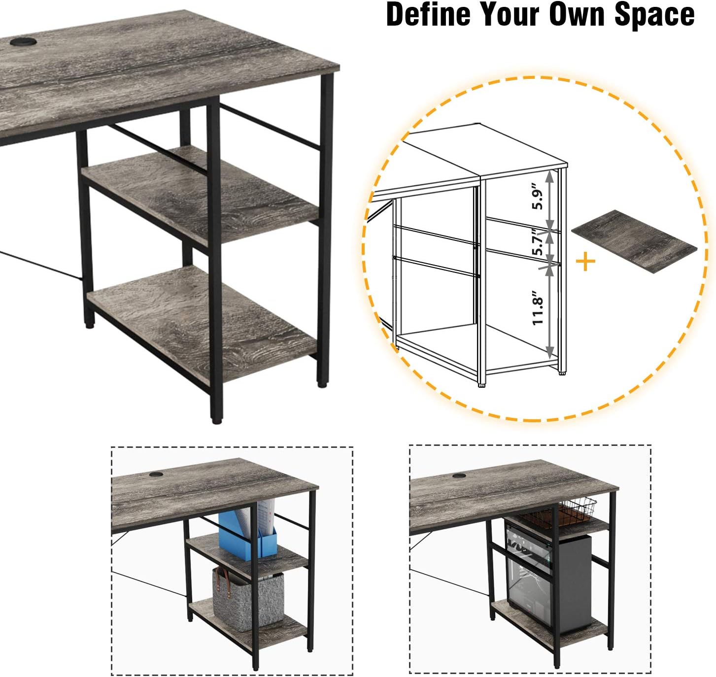 Bestier L Shaped Desk with Shelves 95.2 Inch Reversible Corner Computer Desk or 2 Person Long Table for Home Office Large Gaming Writing Storage Workstation P2 Board with 3 Cable Holes, Gray: Kitchen & Dining