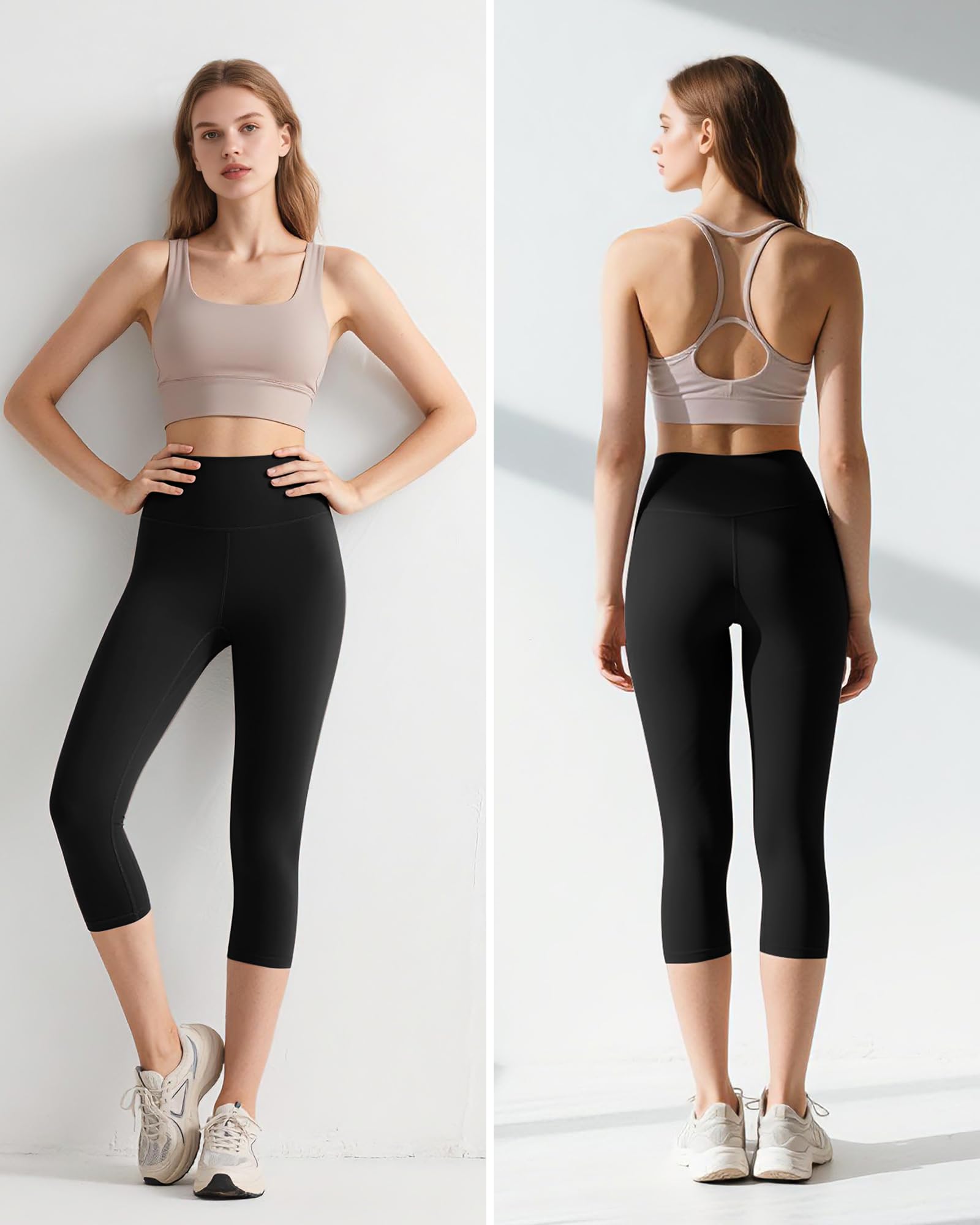 Coume Lot de 5 leggings capri taille haute pour femme - Legging d'entraînement plat - Pantalon de yoga extensible pour course à pied, cyclisme