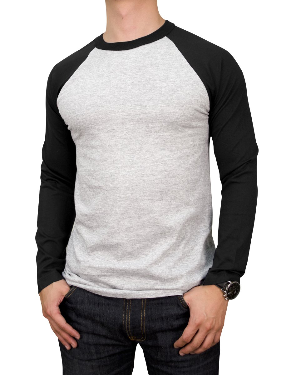 TeejoyMen's Cotton Full Raglan Sleeve Baseball Tee Shirt (XL, Black/Light Gray)
