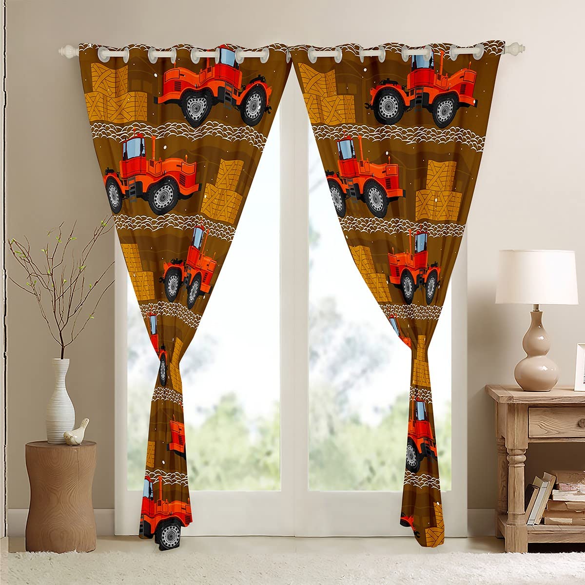 Cortinas Opacas de grúa de niveladora de maquinaria de Dibujos Animados (30% -50%) Vehículos Camión de oscurecimiento de Coche Ventana Dreapes Cortina de Coches para Dormitorio Adultos Tratamientos d