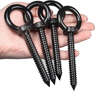 OHIYO 12.7cm(5인치) 튼튼한 아이 후크 M10 아일렛 나사 적재 용량 272.2kg(600파운드) 튼튼한 나사 인 아이 후크 해먹 스탠드, 스윙 의자, 요가, 무거운 실내 및 실외 사용(블랙)