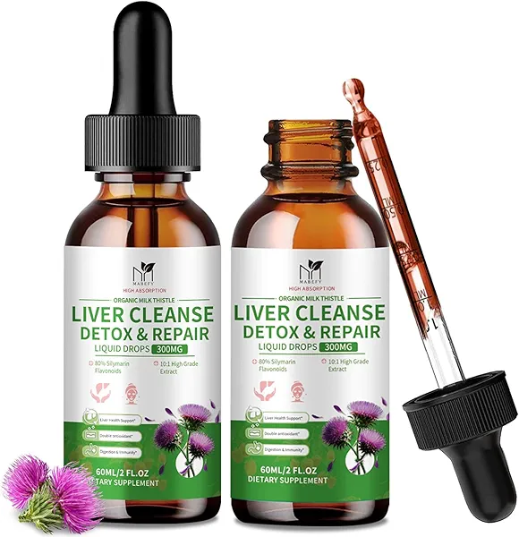 MABEFY (2 Pack) Milk Thistle Liquid Drops, Liver Cleanse Detox & Repair with 80% Silymarin, Artichoke Leaf, Dandelion Root, Glutathione, Promotes Liver Health, Antioxidant Support, 60-Day Supply