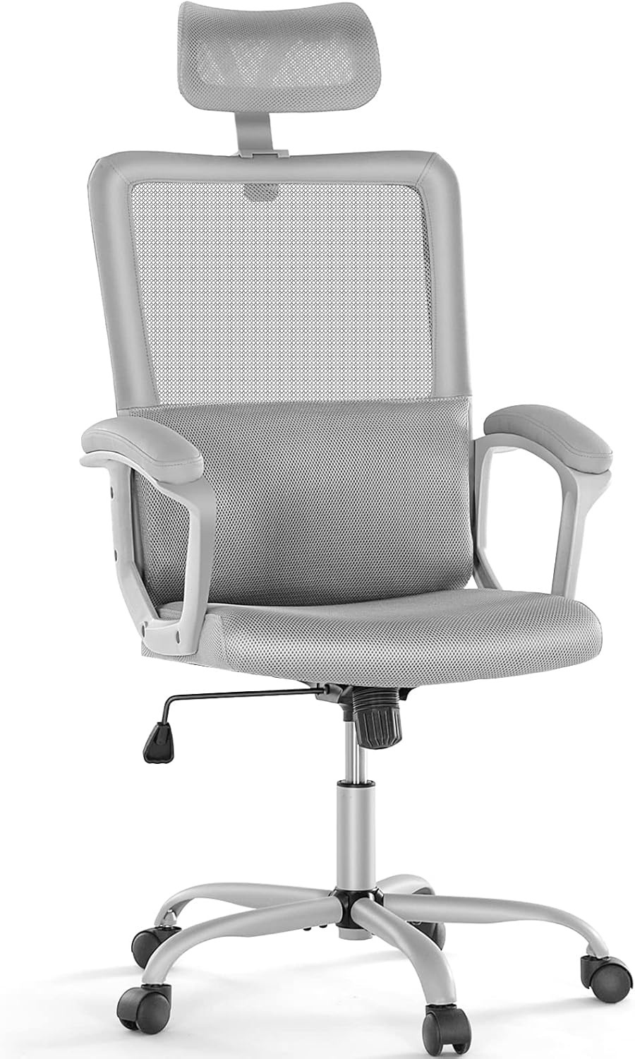 OLIXIS Home Office Chair Ergonomic Computer Desk Chair Mesh High Back Adjustable Height Executive Task Chair, Headrest, Padded Armrest, 360° Swivel Rocking Function,Grey (JO6579GY)
