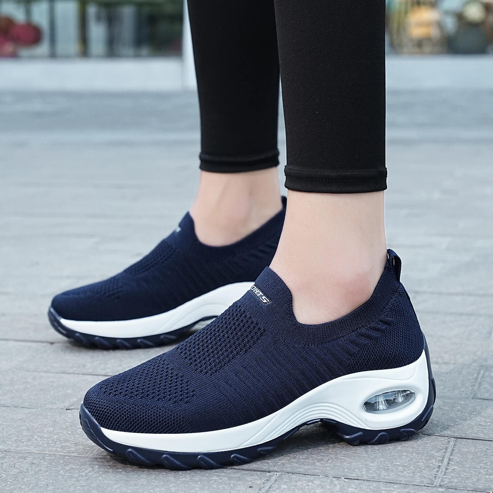 Slip On Turnschuhe Damen Orthopädische Wanderschuhe Atmungsaktive Mesh Sneakers Leichte Lauftraining Schuhe Dicker Boden Luftpolster Keilschuhe