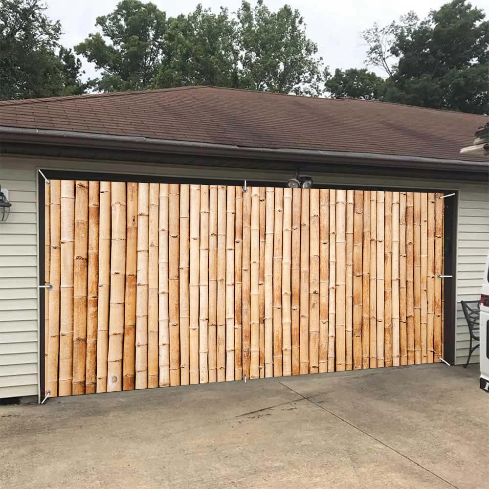 Hawaiian Beach Reed Garage Door Cover Aloha Luau Party Hawaiian Photo Backdrops Background Tropical Bar Decorations Vinyl Fabric Summer Party Banner Garage Door Decor 16X7FT