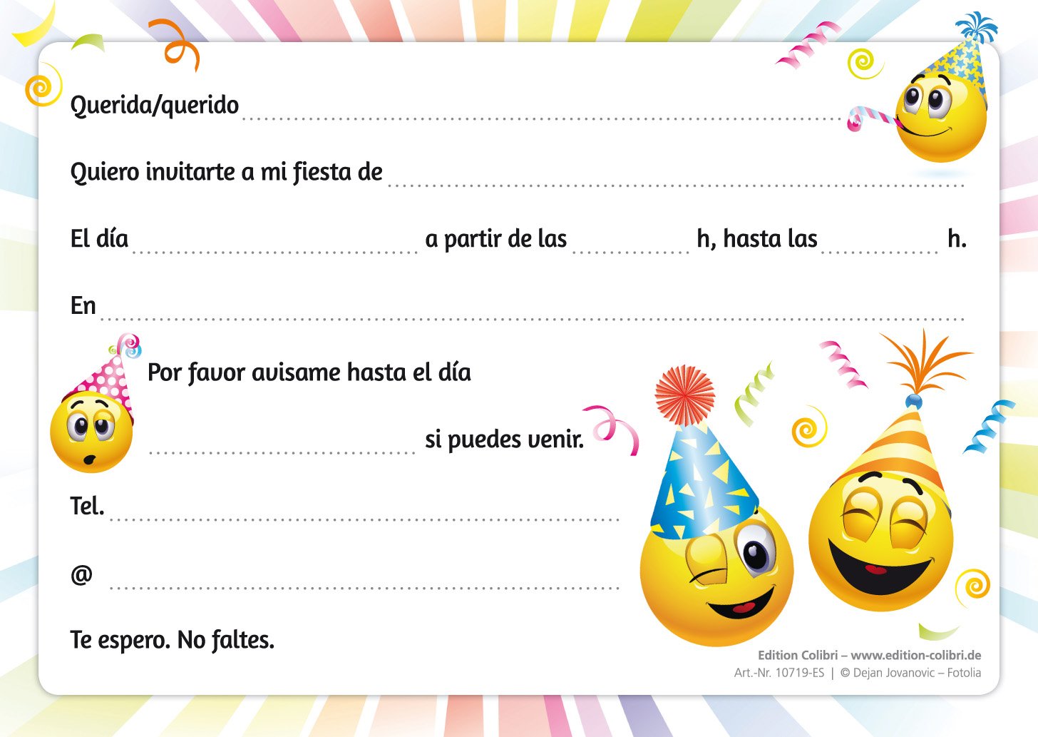 EDITION COLIBRI 11016 FR Invitations Smiley En Français: Lot De 10