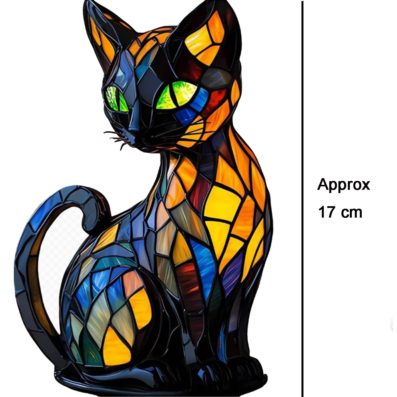 Lampada Da Tavolo Gatto In Vetro Colorato E Resina, Vintage Con Luci LED Calde, Alimentazione USB, Dimensioni 17x19,5x13 Cm, Regalo