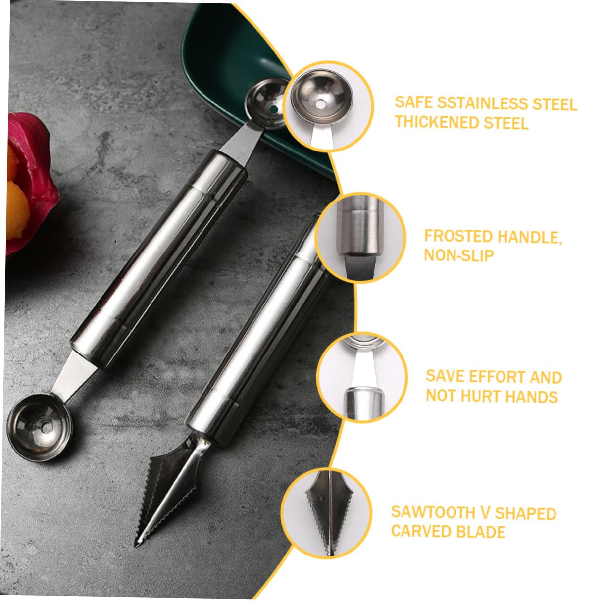 VINTORKY 1 Fruit Scoop Melon Baller Stainless Steel Easy to Clean Non-slip Grip
