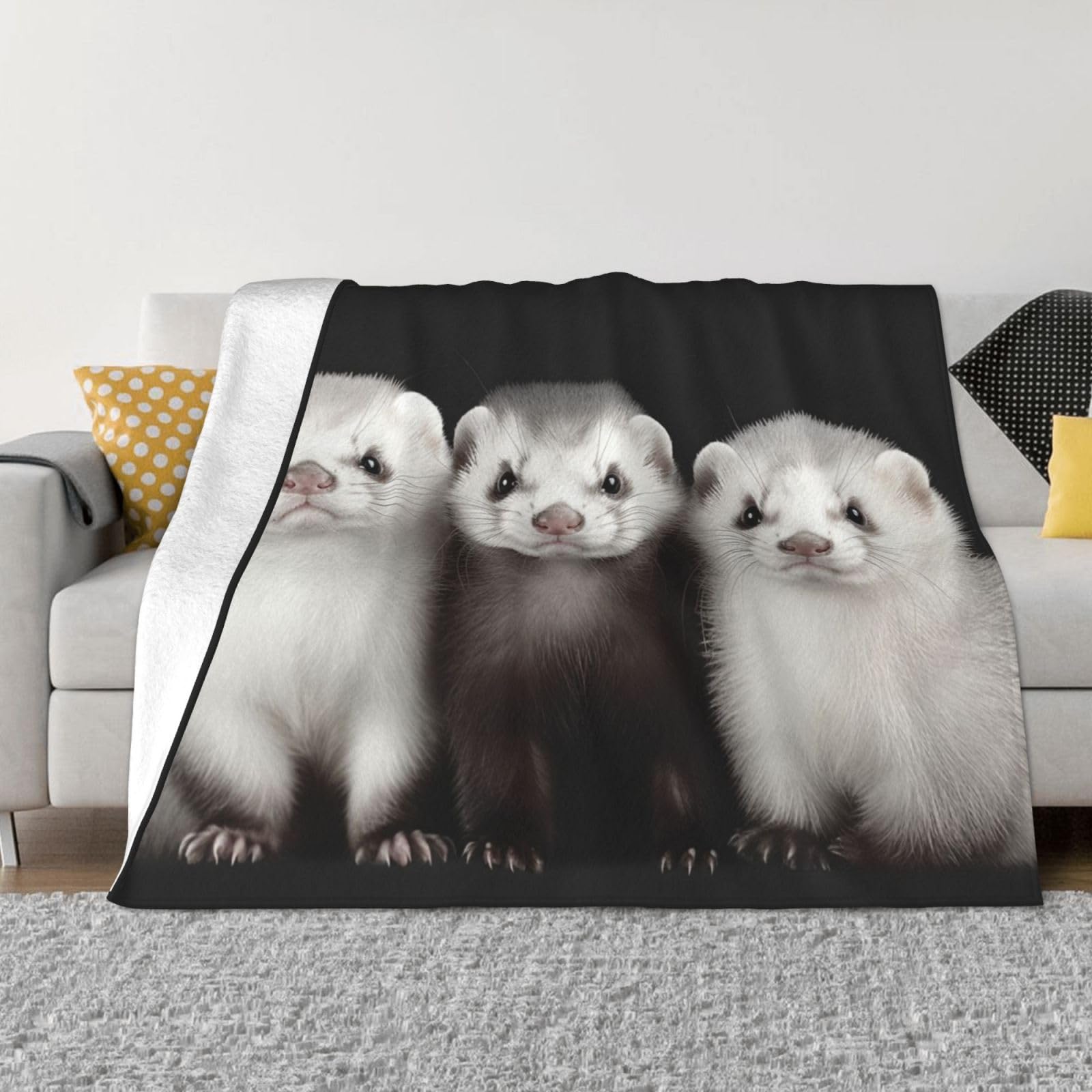 Fodpand Black Ferrets Flannel Blanket 60"X50" - Ultra-Soft Lightweight Throw Blanket For Bed, Sofa, And Couch - Luxury Air Conditioning Blankets - Cozy Warm Blankets For All Seasons
