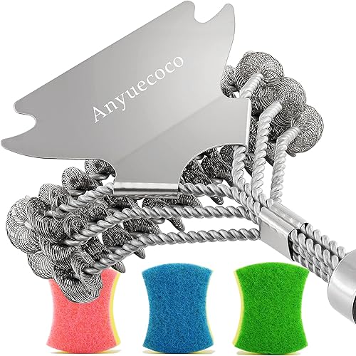 Miniatura 2 de Anyuecoco Cepillo de parrilla con raspador, cepillo de barbacoa de acero inoxidable sin cerdas de 17 pulgadas para limpieza de parrilla, limpiador