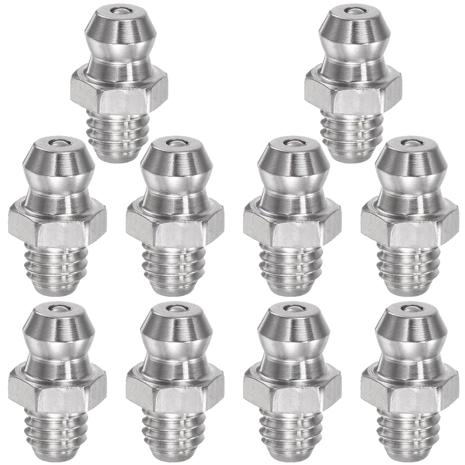 10 x lubrificatore diritto in acciaio inossidabile 304, lubrificante M6, lubrificatore a vite, accessori pistola a grasso, testa di lubrificatore destro per auto moto, M6 x 1 mm (argento)