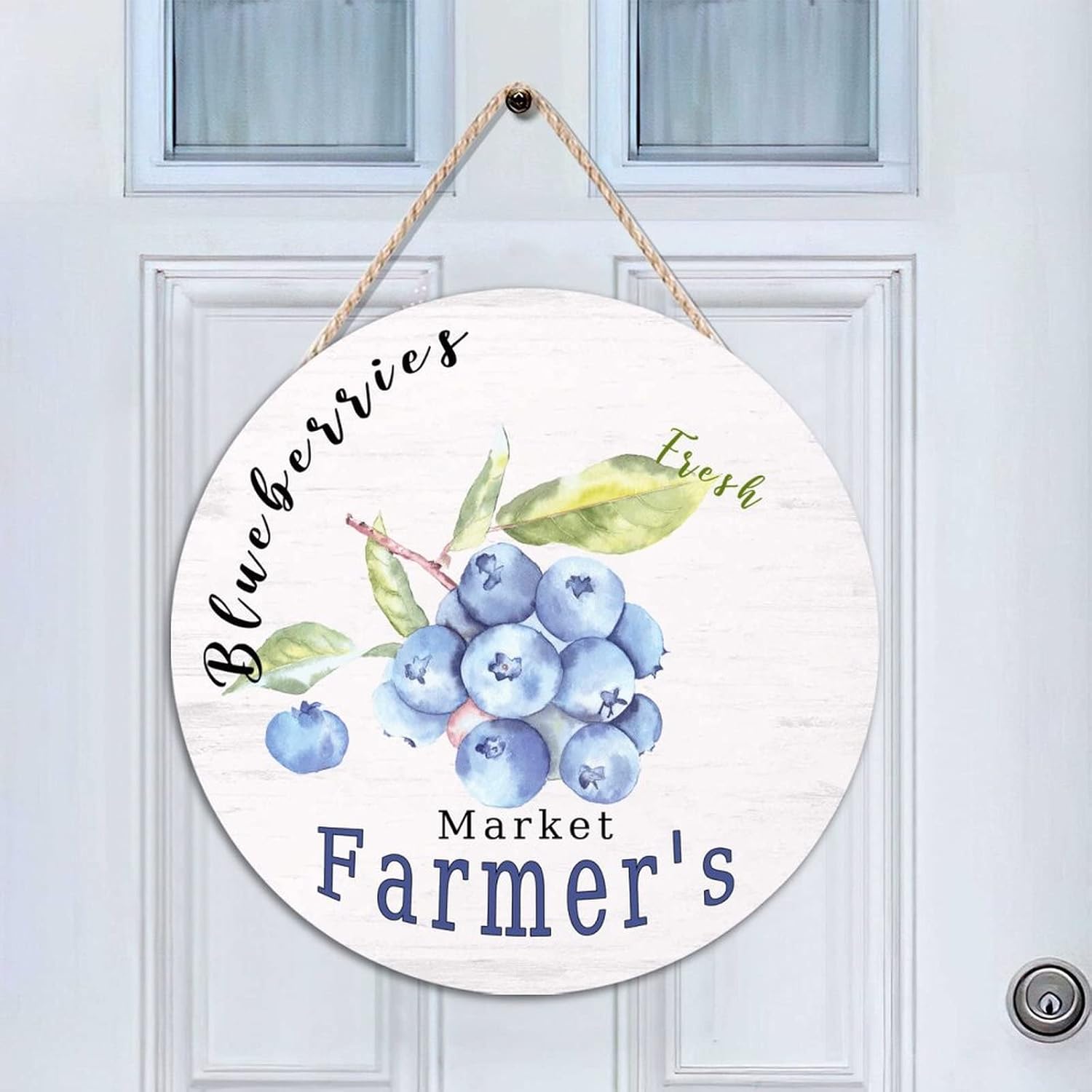 Vintage Fruit Blueberry Round Door Hanger Sign, Retro Wood Door Sign, 16x16in Market Farmers Wall Hanging Sign Plaque Decor for Outdoor Front Porch Farmhouse Housewarming Gifts