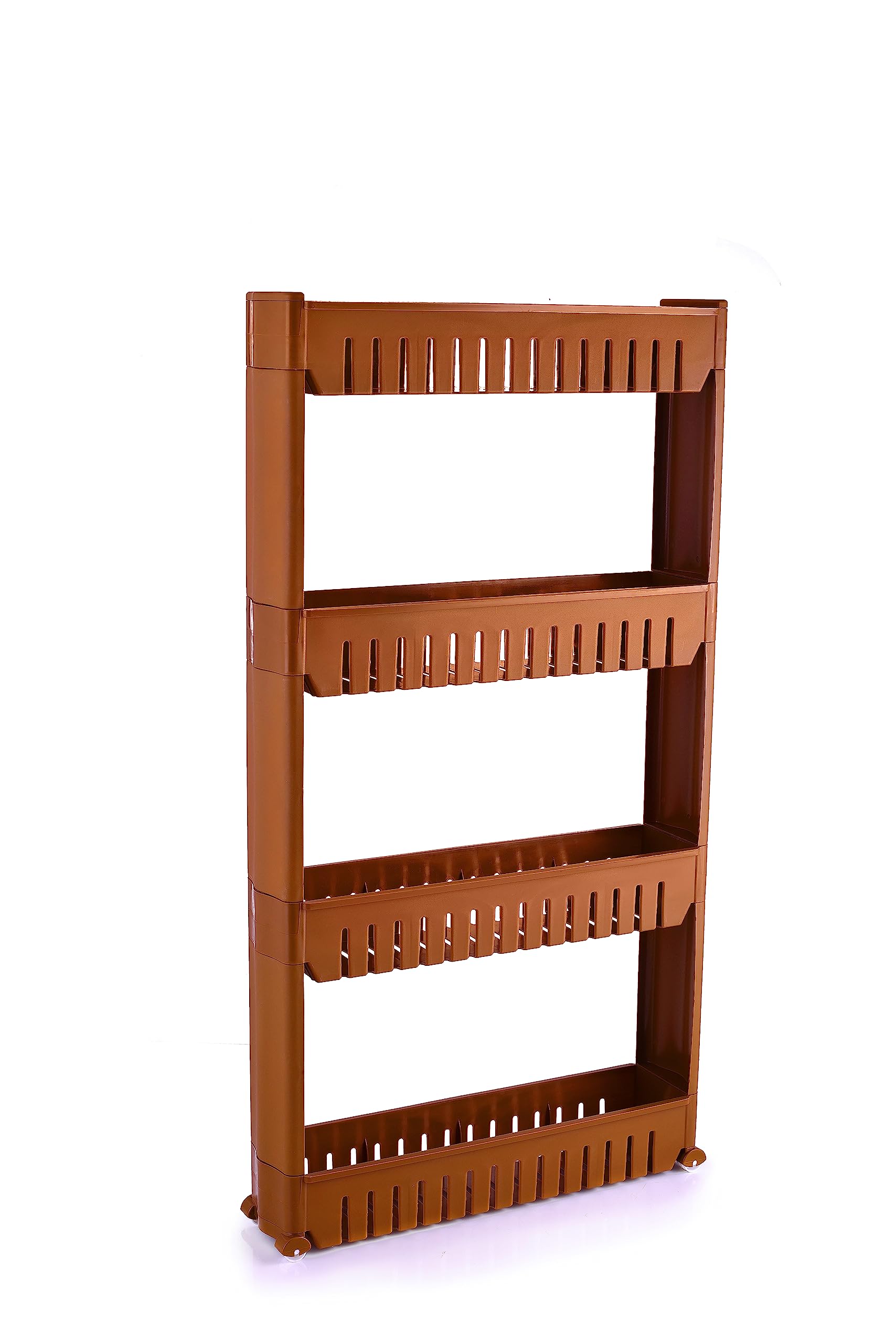 Attro Slim Rack 4 Layer Made with Heavy Plastic Material Lightweight, Foldable and Portable Simple Movable Wheels for Kitchens Storage Organizer, Offices-Brown, Floor Mount, Tiered Shelf (B0C9MNDNX8) Amazon Price History, Amazon Price Tracker