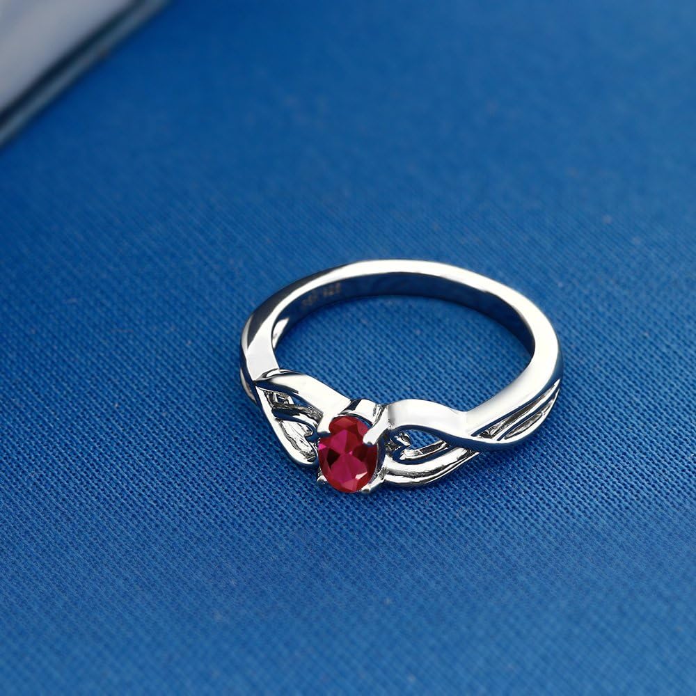 Gem Stone King Heart Wedding Anniversary Promise Engagement Infinity Ring for Women | 925 Sterling Silver | Oval 6X4MM | Gemstone Birthstone | Sizes 5 to 9