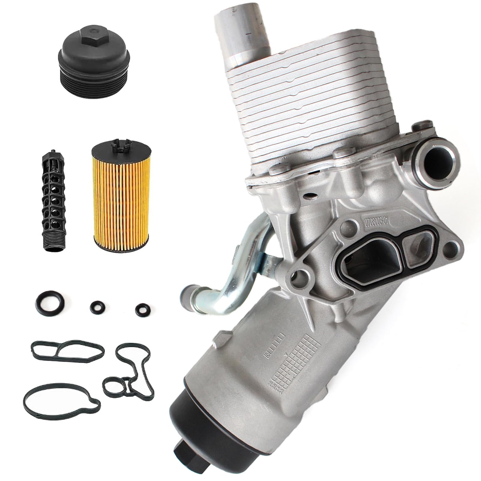 AUCERAMIC 918-428 Engine Oil Cooler Filter Housing Assembly Adapter with Gasket Insert Cap Fit for 2011-2021 Chevy Cruze Sonic Trax Buick Encore 1.4L Replace# 918428 55566784 55565388