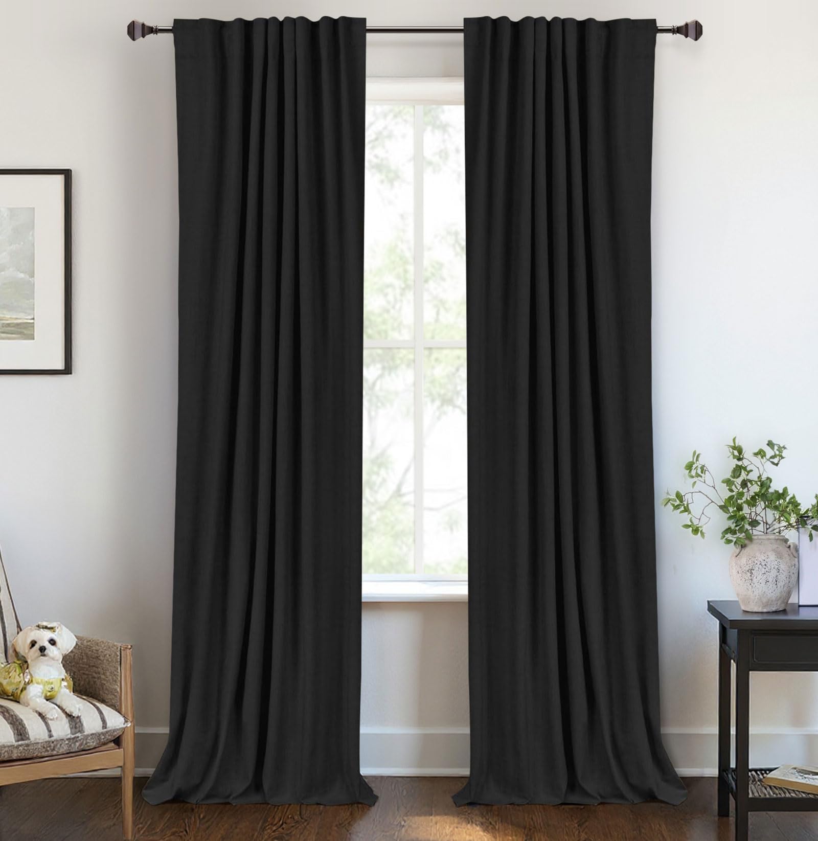 100% Blackout Shield Linen Blackout Curtains for Bedroom 72 Inches Long, Back Tab/Rod Pocket Living Room Drapes, Thermal Insulated Blackout Curtains 2