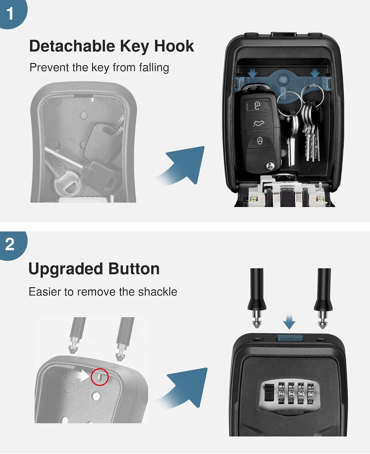 Puroma Large Key Lockbox 4-Digit Code Wall Mount Outdoor Safe Hook Box Home image 4