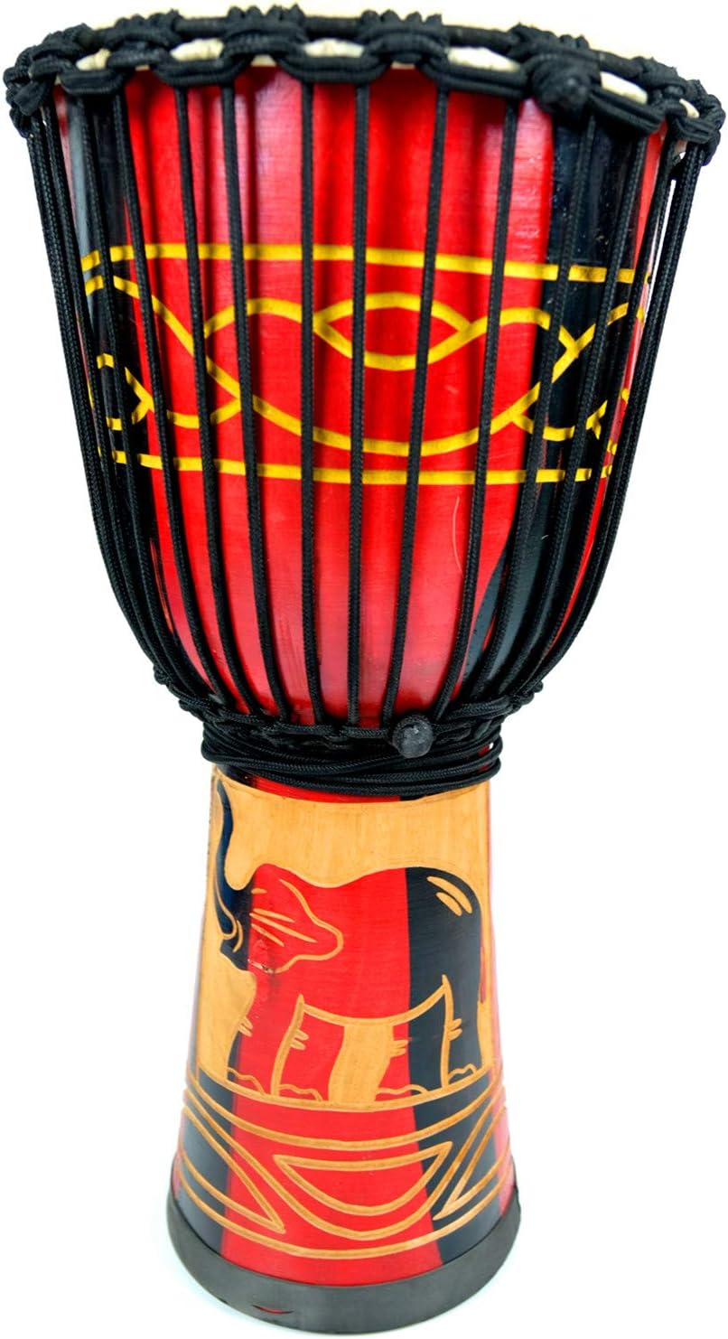 Mike MusicDjembes Hand Drums Hand Drums Hand Carved Tambourine Students Practice African Drums, Super Sound Musical Instruments (12inch Elephantred, red)