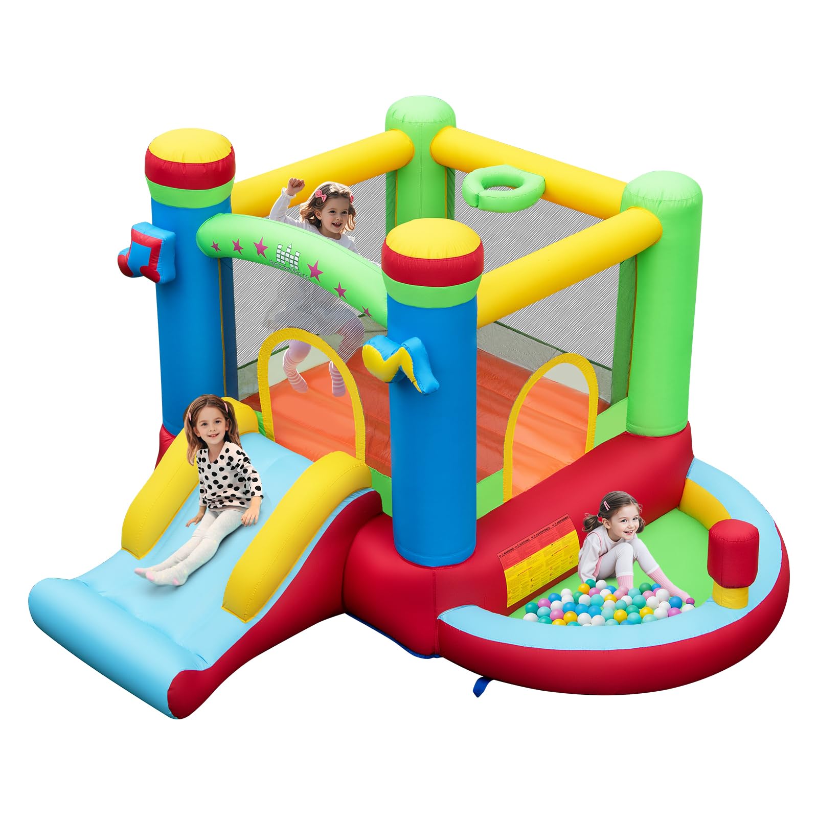 BOUNTECH Inflatable Bounce House with Ball Pit, Bouncy House for Kids 3-12 Indoor Outdoor w/Large Jumping Area, Basketball Hoop, Bounce House with Slide for Boys Girls Backyard Birthday Party Gifts