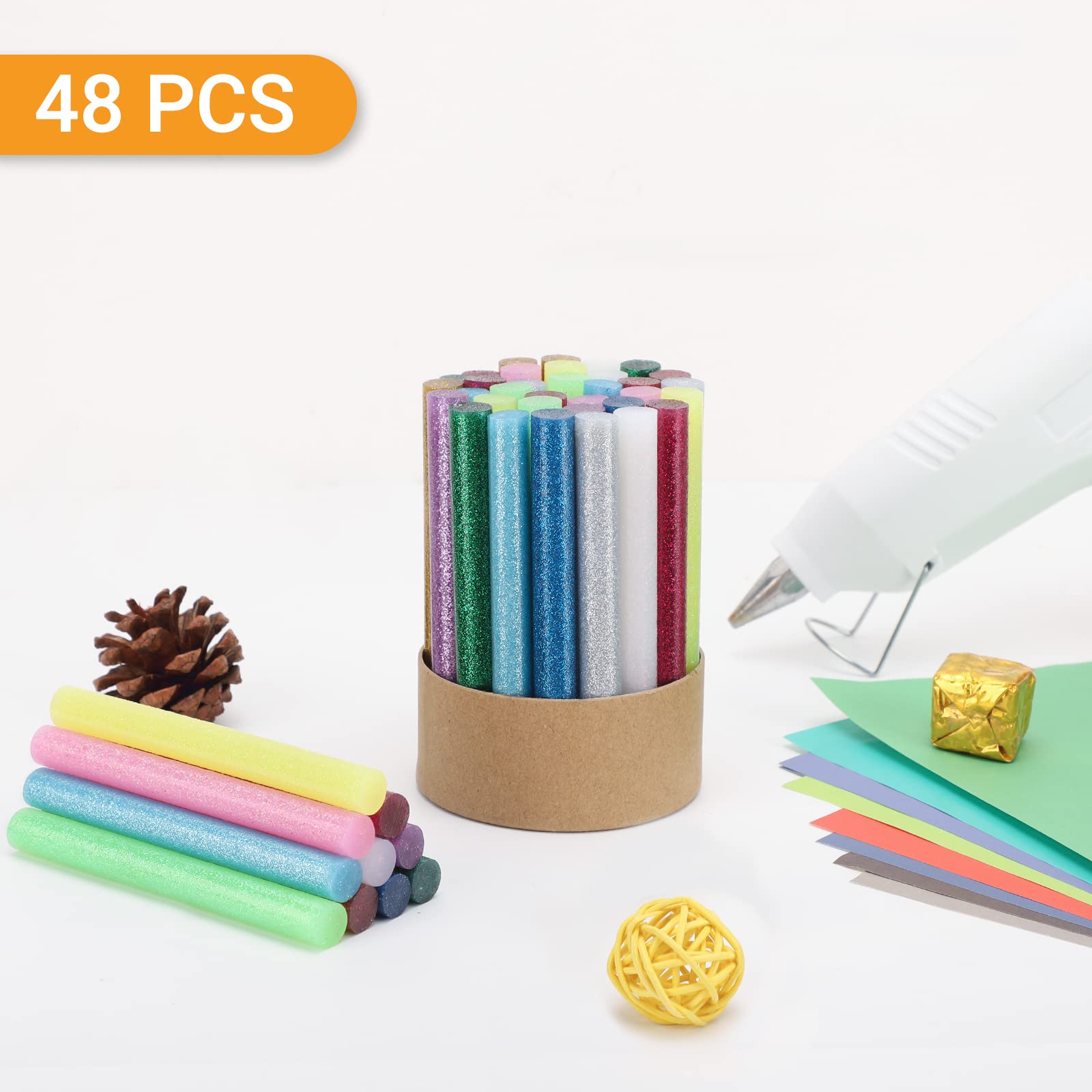 Barras de pegamento caliente de color con purpurina, 48 unidades de tamaño completo, varillas de pegamento termofusible de colores, barras de cera adhesivas para manualidades, a granel para