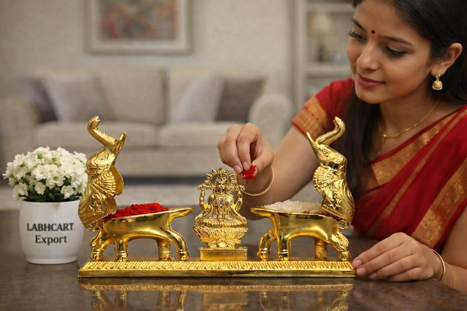 Boîte à Kumkum dorée avec Ganesh Ji, cadeau de bénédiction mariage et Pooja