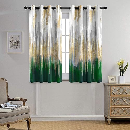Miniatura 4 de Cortinas modernas abstractas y verdes para dormitorio, textura geométrica de tinta dorada, pintura al óleo, arte de pintura al óleo, aislamiento