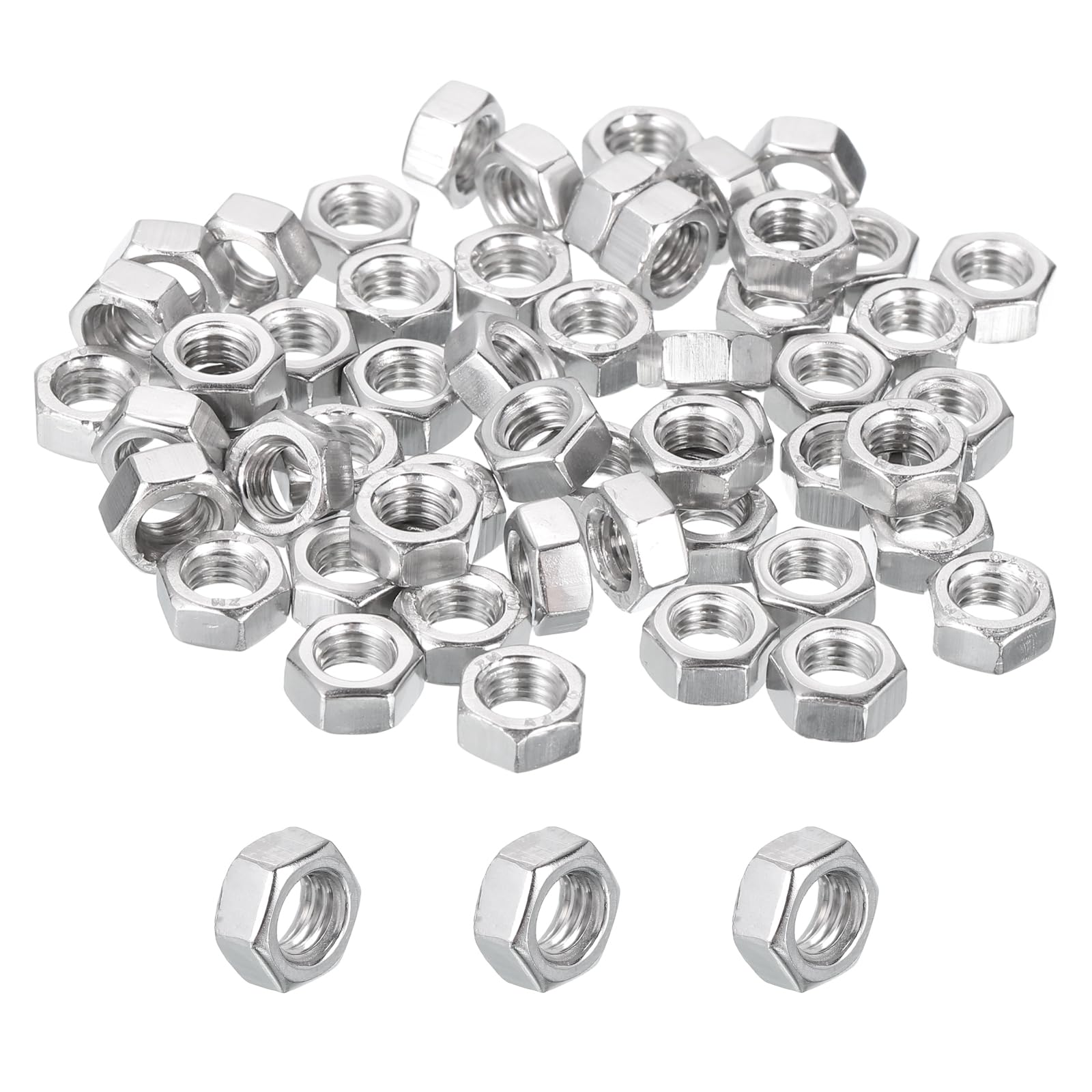 sourcing map 80 Pcs M5x0.8mm Hex Nuts, 304 Stainless Steel Metric Coarse Thread Hexagonal Hardware Nuts Fasteners for Electronic, Machine, DIY