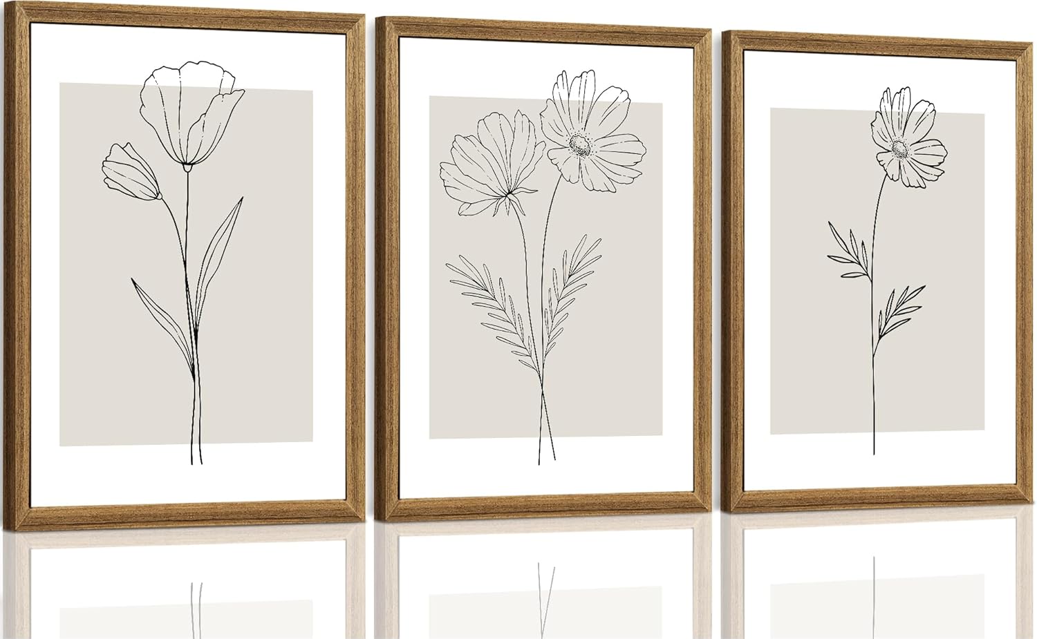 ICHZUMW Neutral Botanical Floral Wall Art, Black and White Farmhouse Flowers Wall Decor, Modern Minimalist Line Art Canvas Prints, Beige Artwork, Living Room Bedroom Home Office, Set of 3, 12x16in