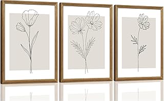 ICHZUMW Neutral Botanical Floral Wall Art, Black and White Farmhouse Flo...
