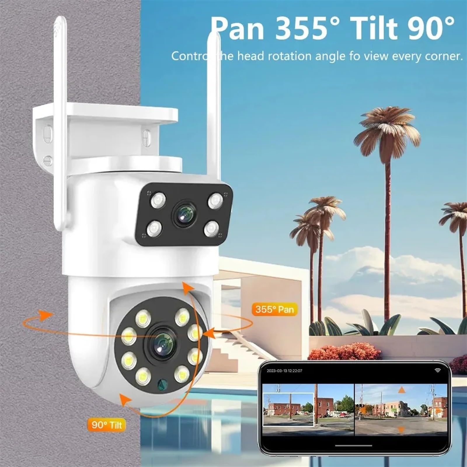 Caméra de sécurité, Caméra 8MP PTZ Double Objectif Suivi Automatique AI détection Humaine CCTV vidéo caméra de Surveillance extérieure sécurité caméras IP(8MP NO SD Card)