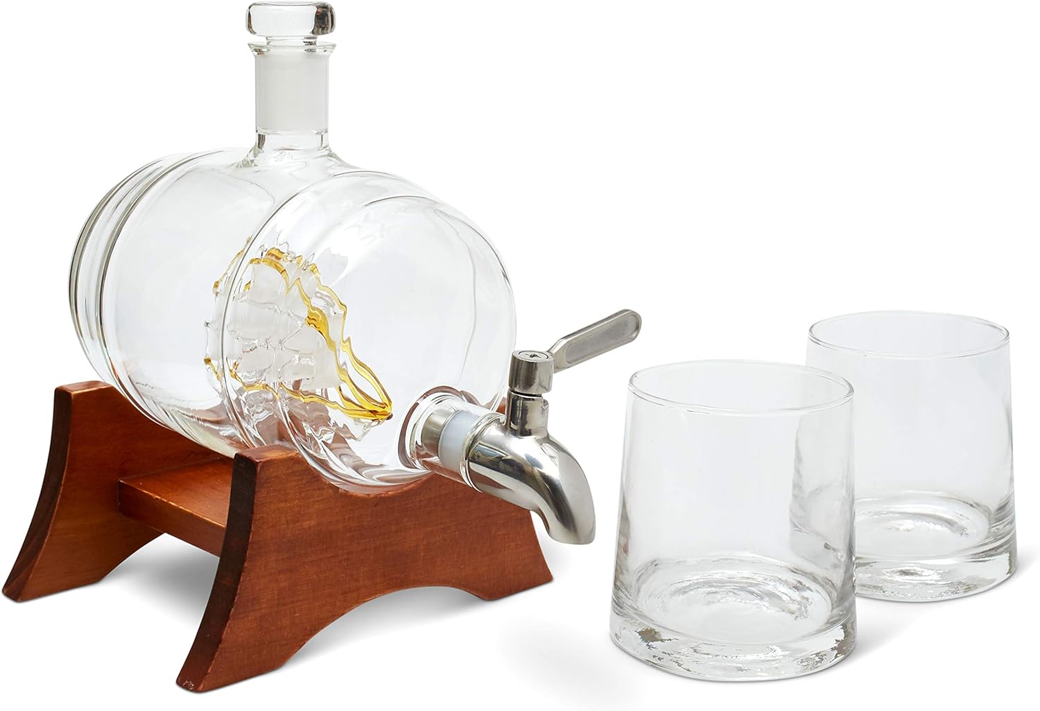 Decorative Whiskey Decanter Glass Drink Dispenser Whisky Barrel