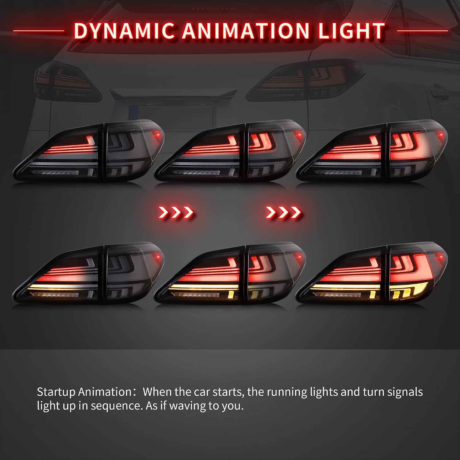 VLAND LED Tail Lights Assembly for [ 2009-2014 Lexus RX270 RX350 RX450 RX330 RX440H ] With Dynamic Animation LED Running Light & Sequential Turn Signal lights, Driver & Passenger Sides (Smoked)