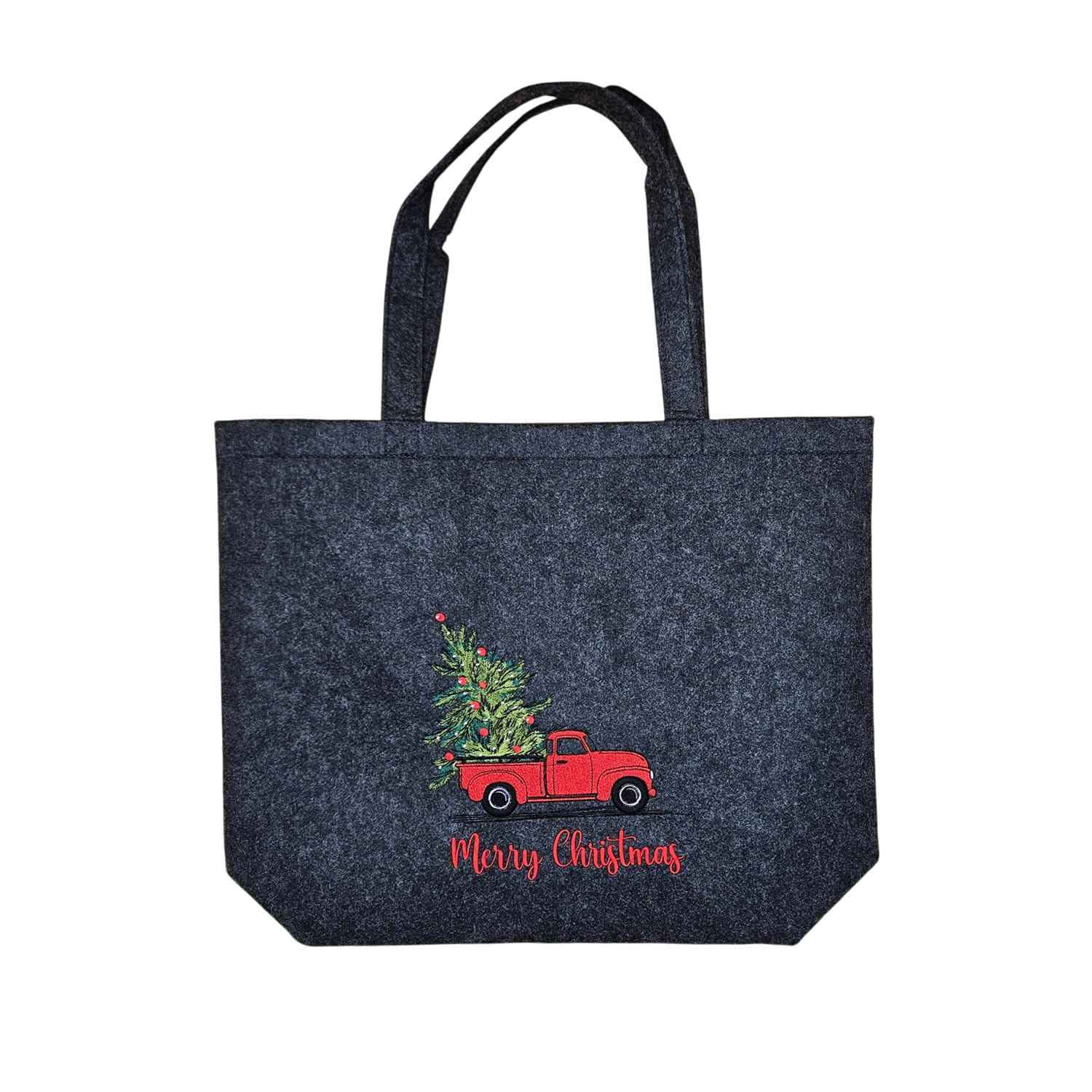 Filztasche, Shopper aus Filz, nostalgischer roter Weihnachts-Truck, 49x39x13,5 cm