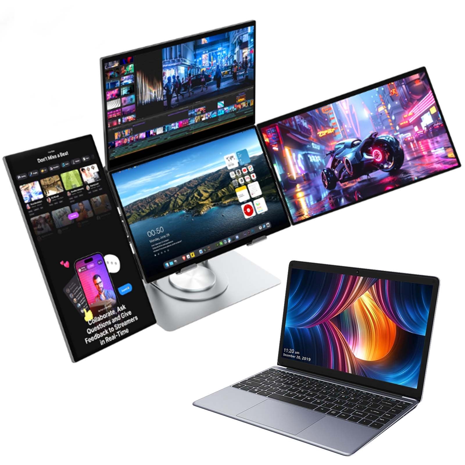 Display Portatile Da 18,5 Pollici Con Supporto per 4 Monitor, Video Editor | Compatibile Con Windows/Macos/Ios/Android, Connessione Perfetta a Laptop, Pc E Smartphone, Per Giochi E Montaggio Video