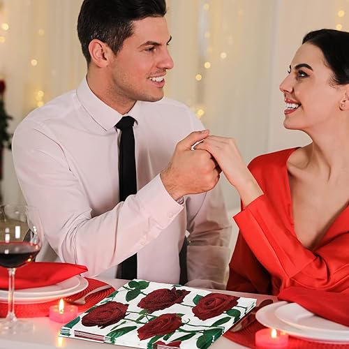 Miniatura 5 de Zonon 50 servilletas de papel desechables con diseño de rosas para invitados, para cena de San Valentín, servilletas de mano decorativas para