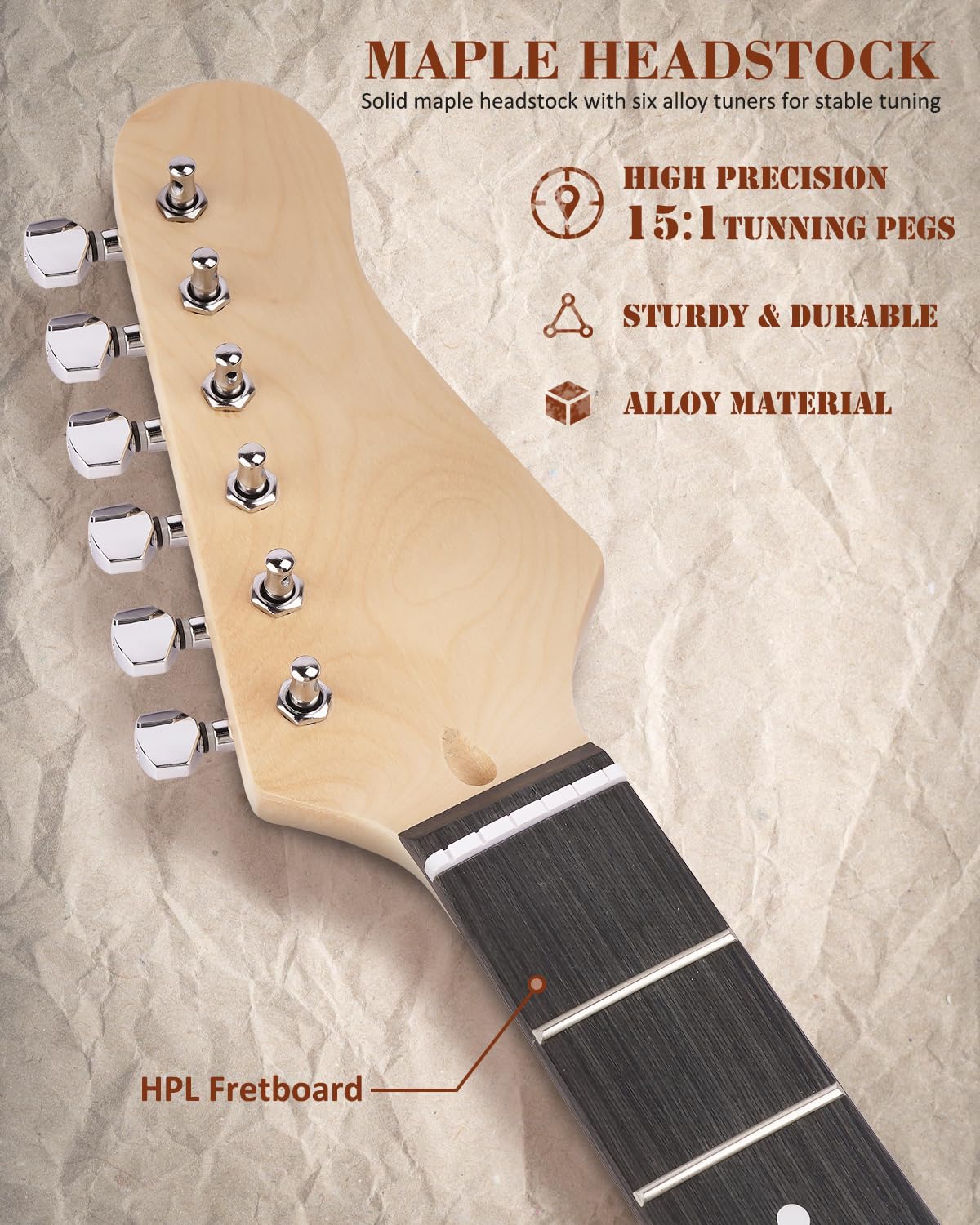 STRICH Kit de guitarra eléctrica de bricolaje, cuerpo de caoba estilo ST y guitarra de cuello de arce con pastillas SSS, kit fácil de montar con todas las piezas incluidas, construye tu propia