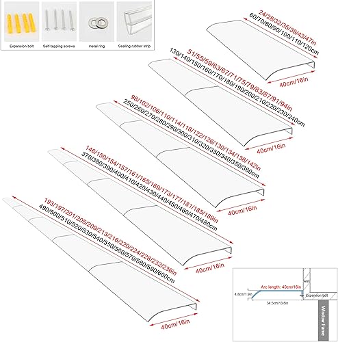 Miniatura 9 de Toldo transparente para ventana, cubierta de policarbonato de 0.138in, toldo de entrada, toldo arqueado, hoja de protección UV contra la lluvia,