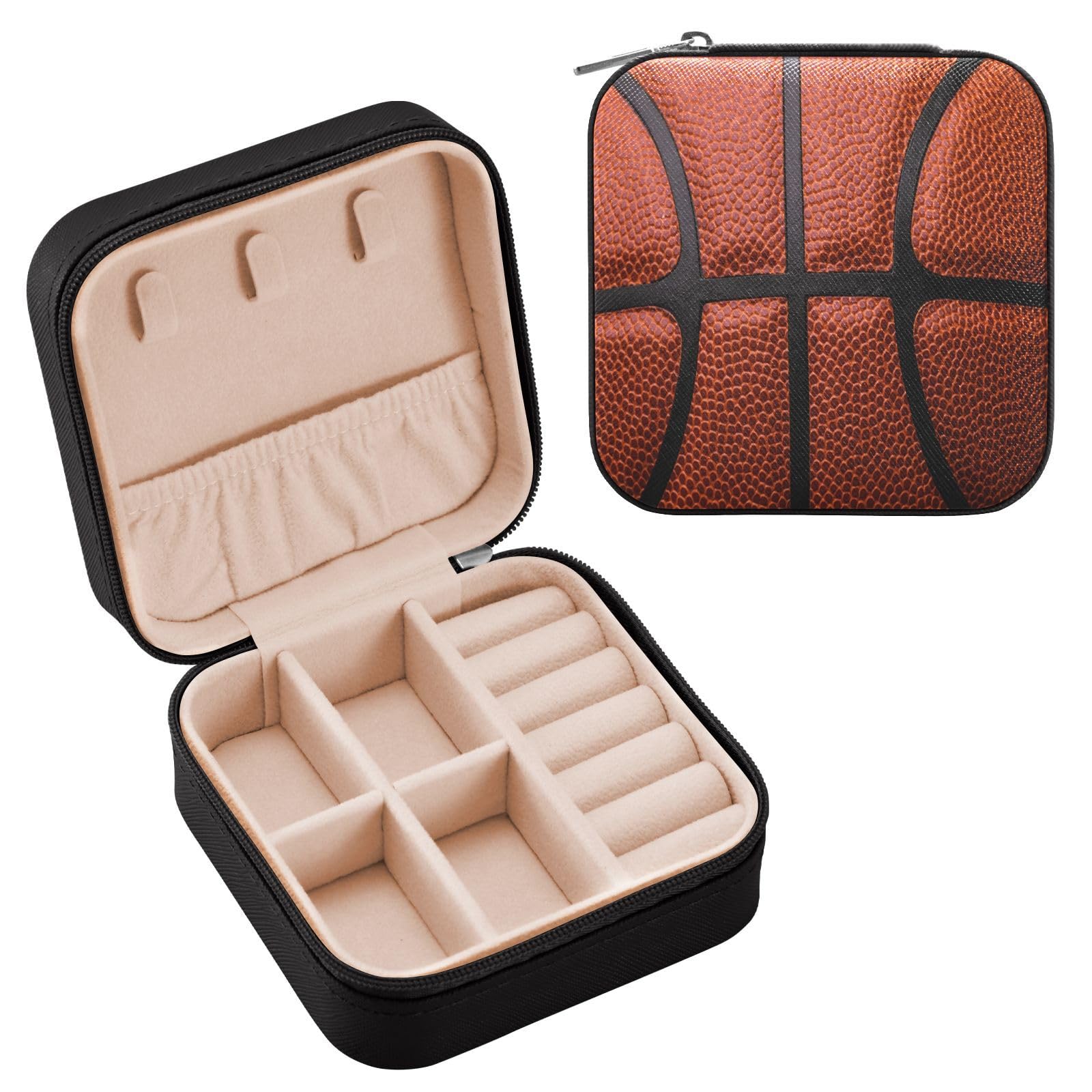 SUABO Basketball Ball Texture Jewelry Box Necklace Ring Storage Organizer Mini Jewelry case Earrings Leather Jewelry Travel Organizer for Women Girls