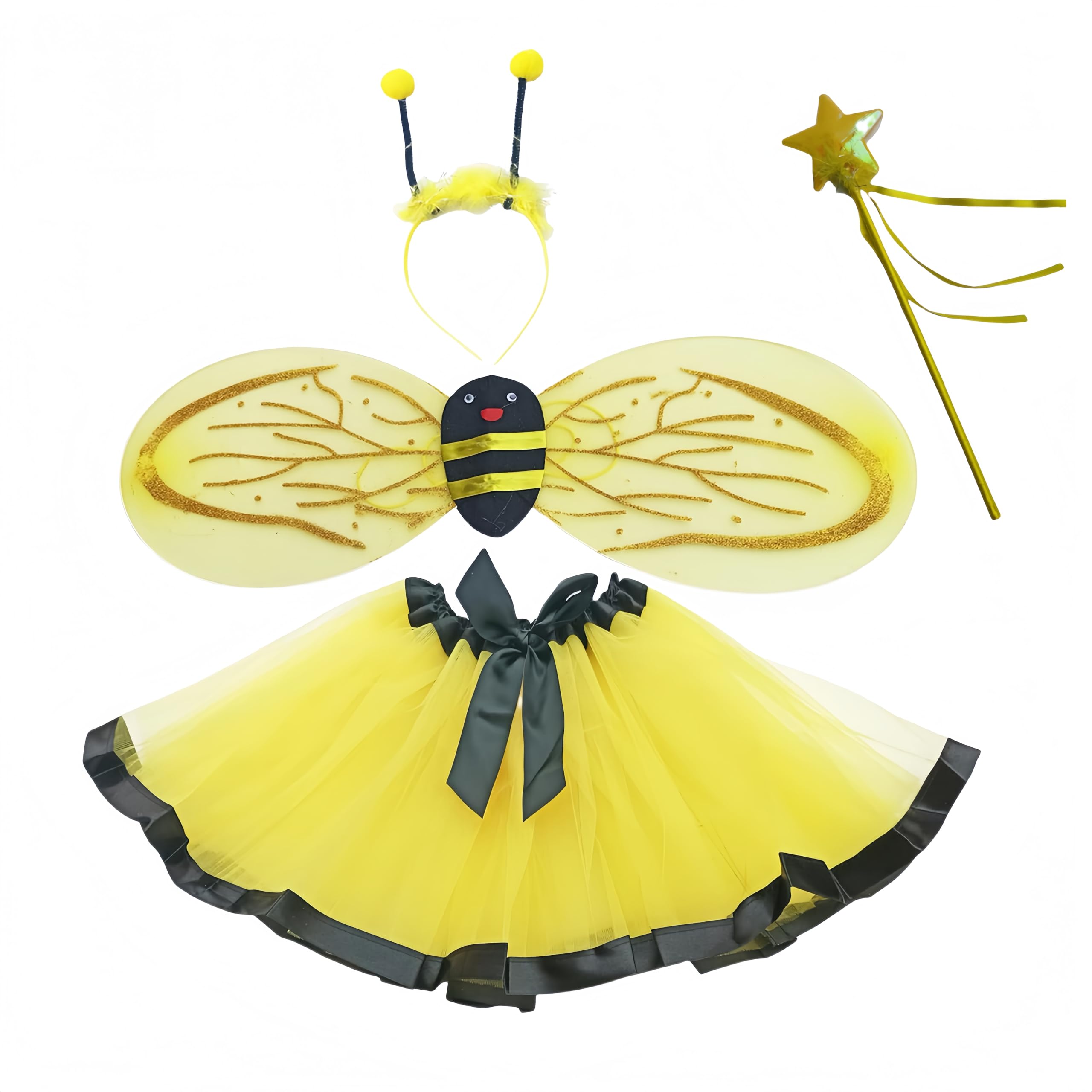 4 PC Girls Princess Fairy Costume Set with Butterfly Wings, Tutu, Wand & Halo