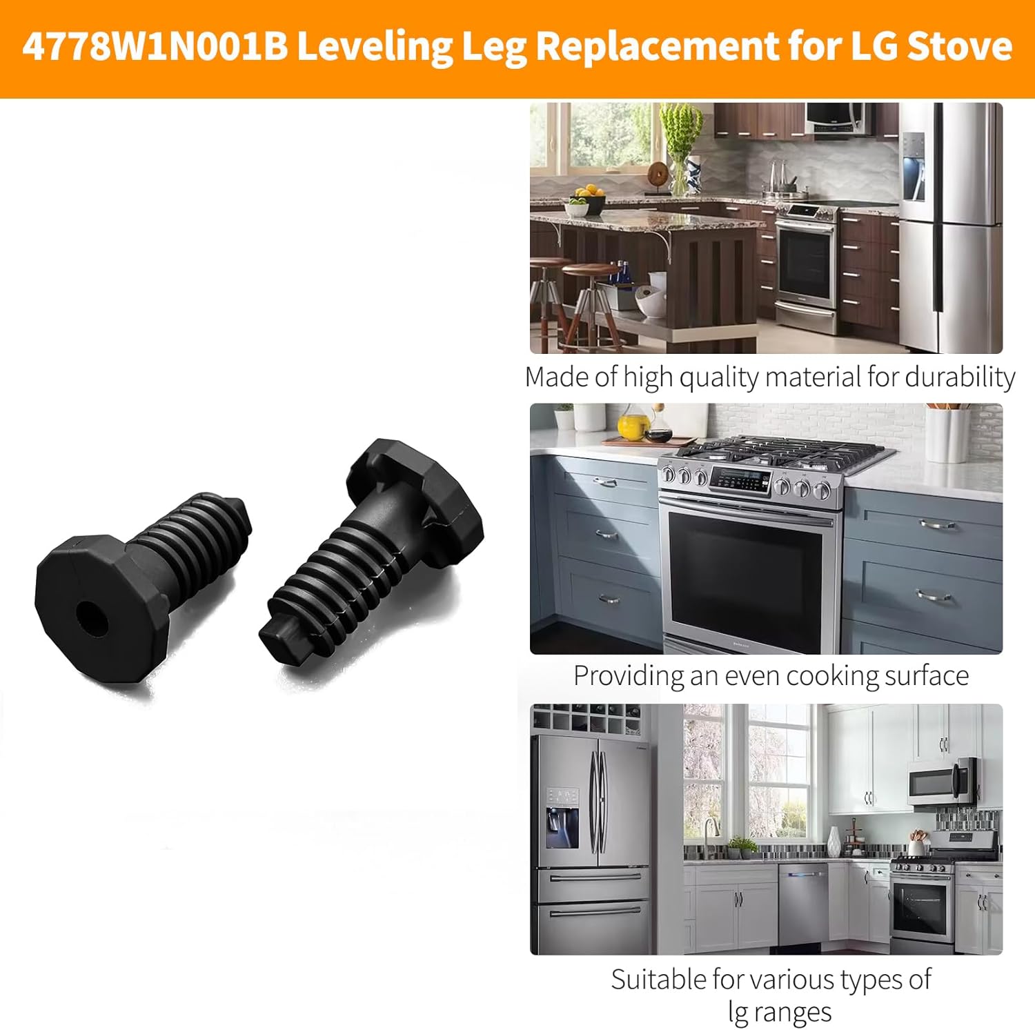 Atgestore 4778W1N001B 4778W1N001A Leveling Leg Replacement Parts for LG Stove Parts Leveling Feet Adjustable Stove Legs LG Range Oven Parts Leveling Foot 4 Pcs