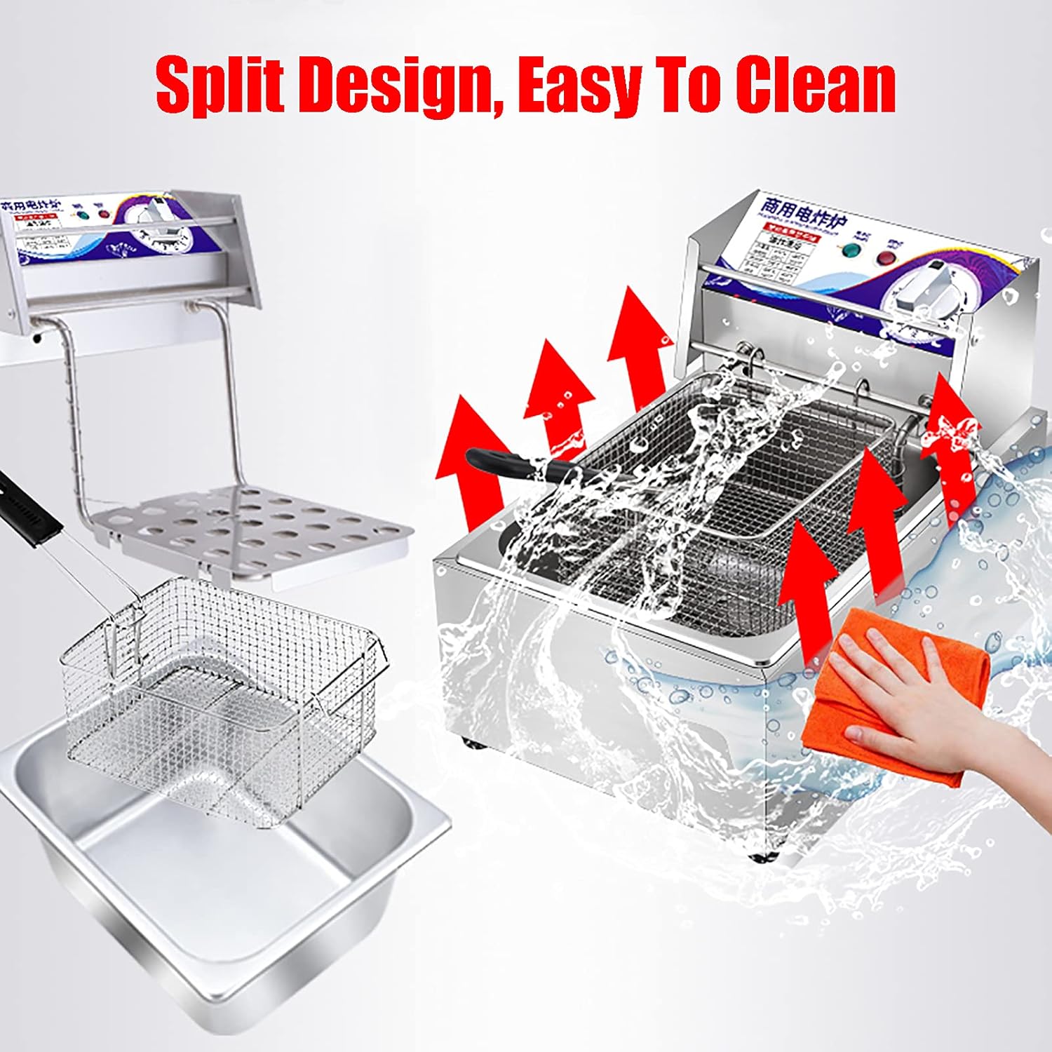 10L/20L Commercial Fryer, Electric Fryer Thicken Stainless Steel Fryer Single Fat Tank with Lid and Frying Basket, Adjustable Temperature, Easy to Clean