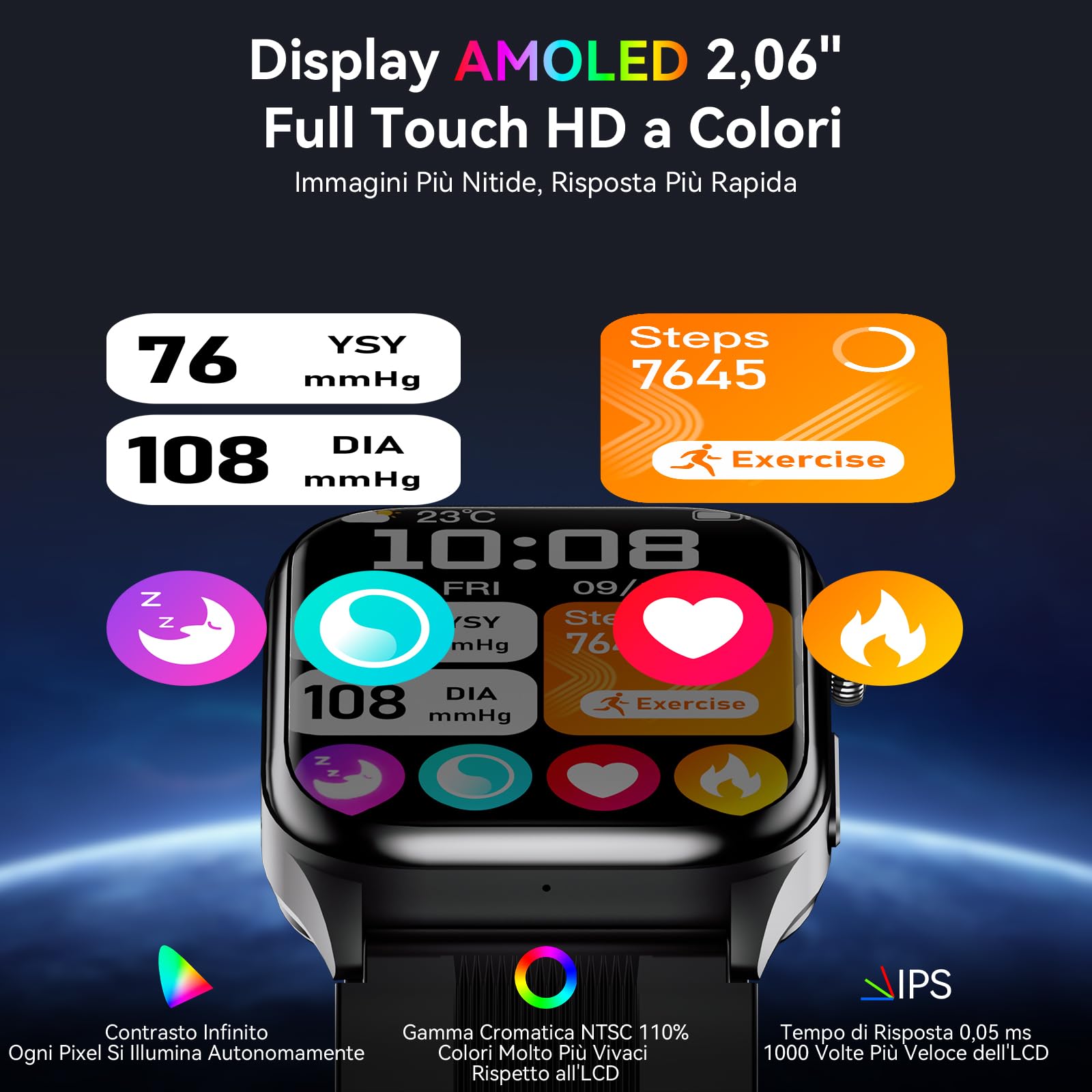 Smartwatch con Pompa Aria con Pressione Sanguigna ECG S101 | 2,06" AMOLED Display, 24/7 Monitor Frequenza Cardiaca Sonno SpO₂ Temperatura HRV e Stress per Uomo Donna