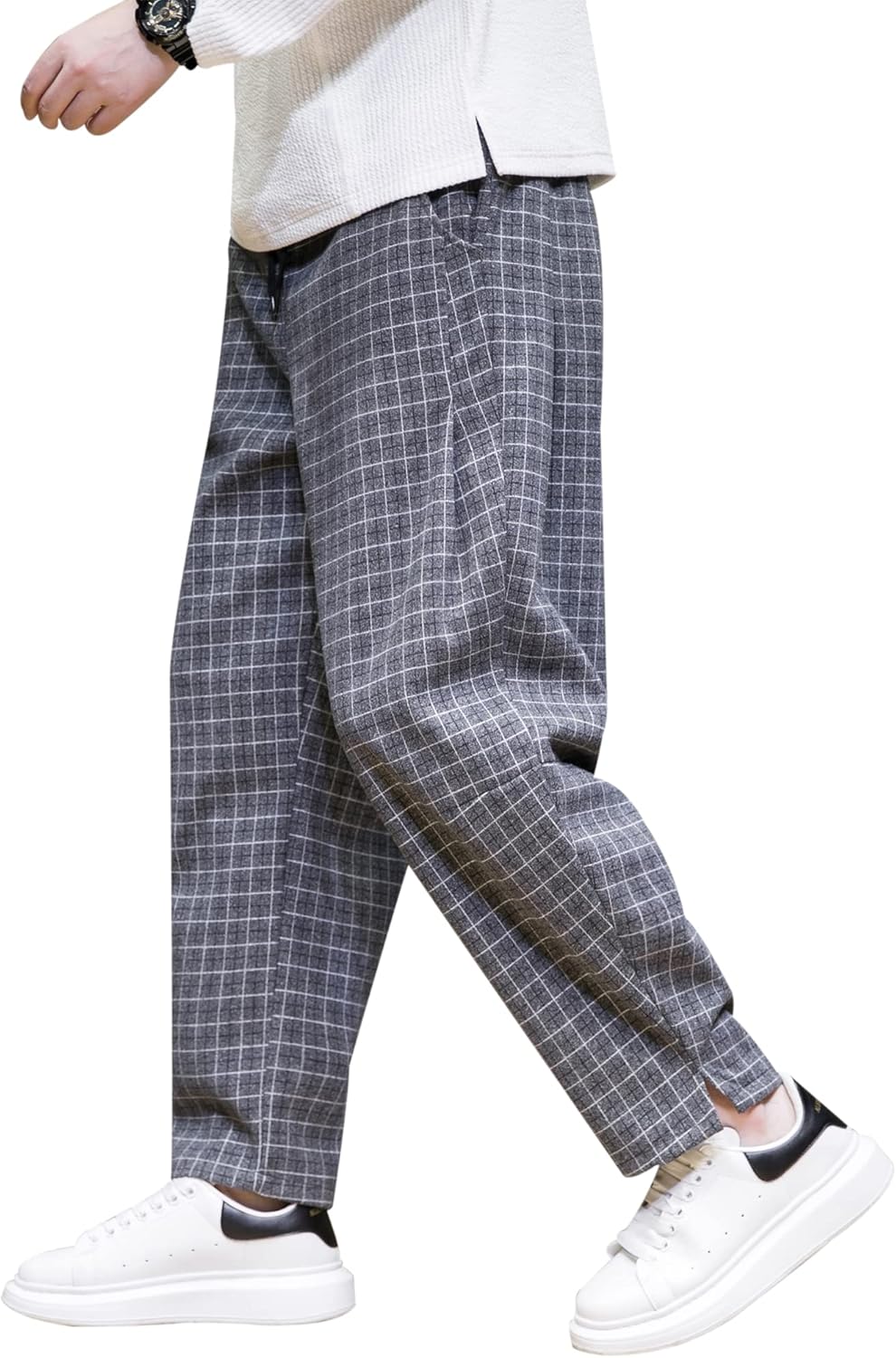 サルエルパンツ メンズ ワイドテーパードパンツ 暖かい ウール混 ズボン 上品 大人 チェック柄 下 セミワイドパンツ 防寒 保温 トラウザー ゆったり 長ずぼん 紳士 イージーぱんつ 秋 冬 春 訳ありセール