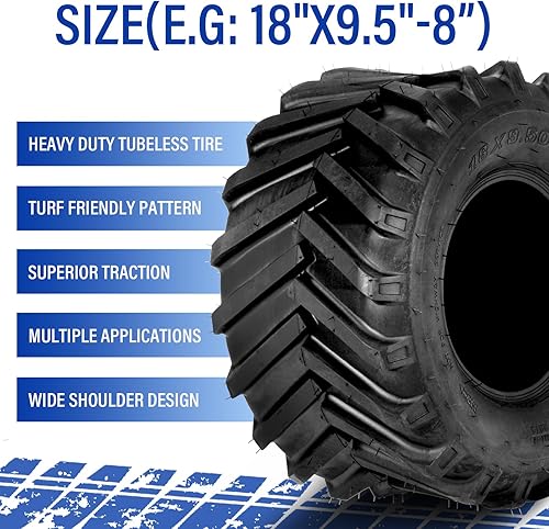 Miniatura 5 de SUNROAD Neumáticos de tractor para cortacésped de 18 x 9.50-8 de 18 x 9.50 x 8 189.50-8 para césped y jardín, neumáticos para carrito de golf, sin