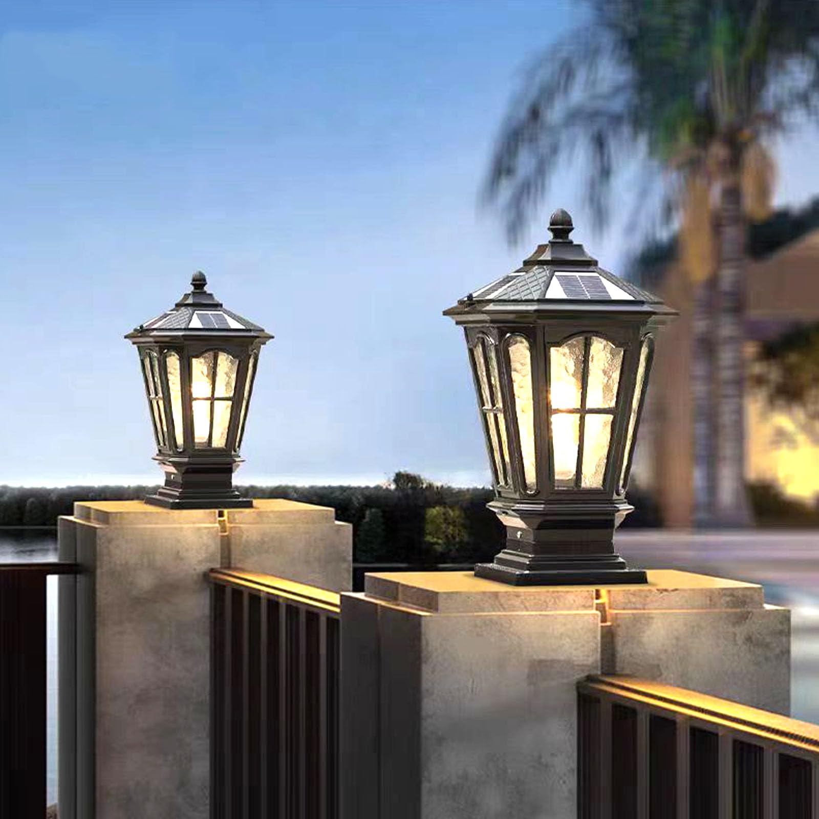Solar-Außenpfostenleuchten, Außen-Säulenleuchten, Deckleuchten, Solar-Leuchte, Solar-Lampe, Pfostenleuchte, mit E26 IP54 wasserdicht, solarbetrieben und fest verdrahtet, Doppelzweck (Solar