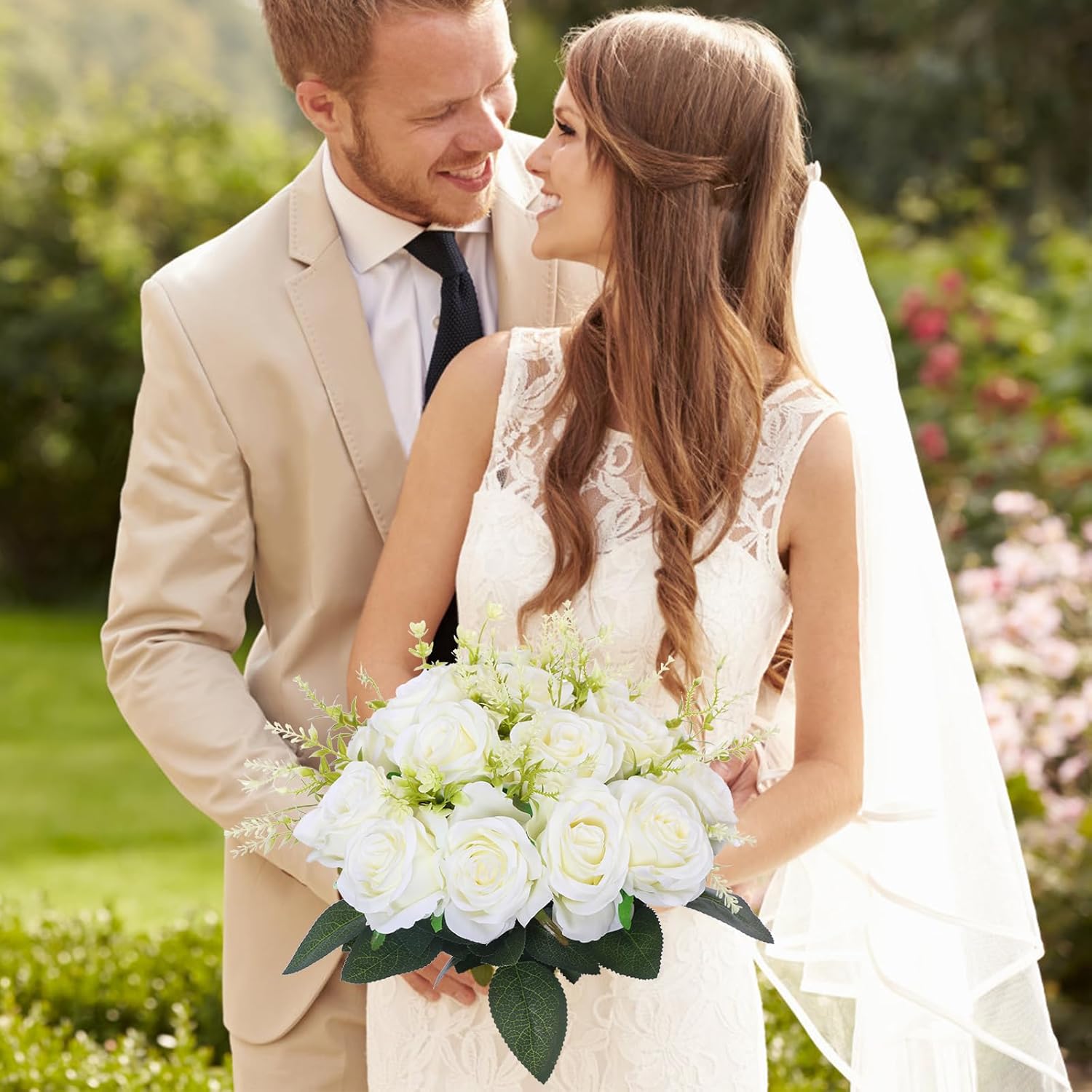 50PCS Artificial Silk Roses Flowers – Realistic Fake Roses in Bulk & Bouquet Long Stem White Rose for Wedding Centerpieces, Home Decor, Floral Arrangements, Party Decoration (White) - Image 6