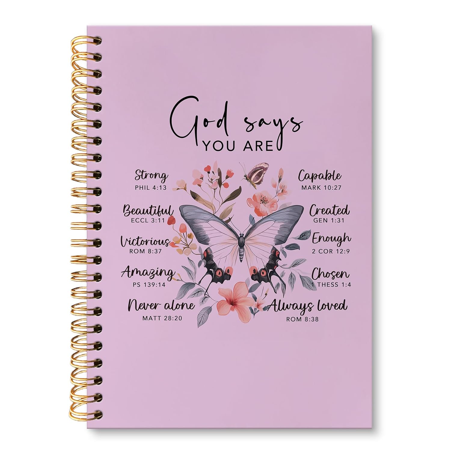 huester Inspirational Christian Butterfly Notebook Journal, Journal for Women, God Says You Are Bible Scripture Purple Journal Notebooks for Note Taking, Bible Journaling Hardcover Paper Spiral Notebook, 5.5×8.3 Inch