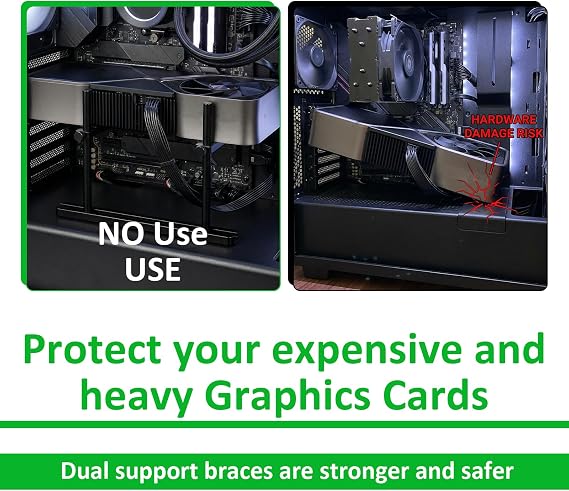 GPU Support Bracket, Anti-Slip Dual Brace Aluminum Graphics Card Stand Holder Adjustable Video Card Brackets Vertical Big GPU Anti Sag Bracket Support Fans Mounting