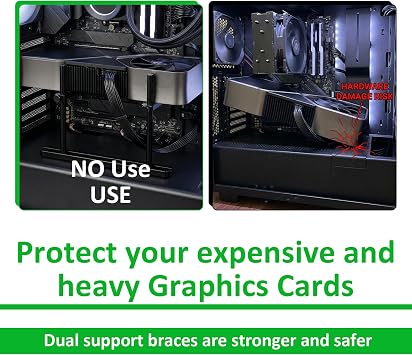 GPU Support Bracket, Anti-Slip Dual Brace Aluminum Graphics Card Stand Holder Adjustable Video Card Brackets Vertical Big GPU Anti Sag Bracket Support Fans Mounting